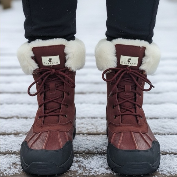 BearPaw boys burgundy and Black Winter Boots sz 6 - Picture 2 of 10
